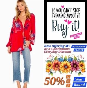 ☆☆Free People Vibrant Red Floral Blouse. NWOT Size Small ■ Offers Welcome